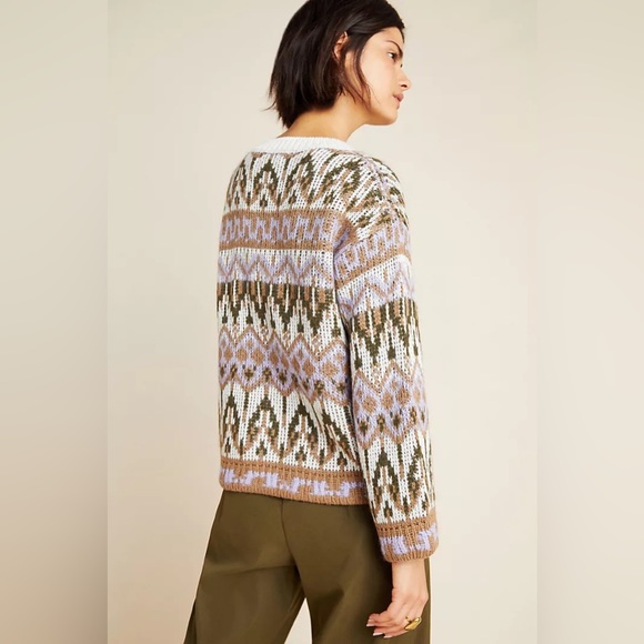 Anthropologie Fabiana Alpaca Wool Blend Fair Isle Knit Cropped Sweater - sz XS - Picture 2 of 14